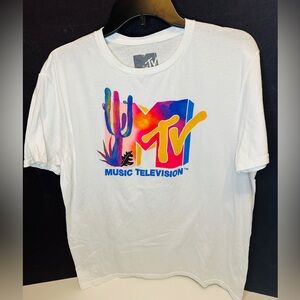 MTV Cactus and Aloe Logo Retro Graphic T-Shirt Short Sleeve Size Large